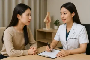 20대 여성과 코디네이터가 코성형 상담 중